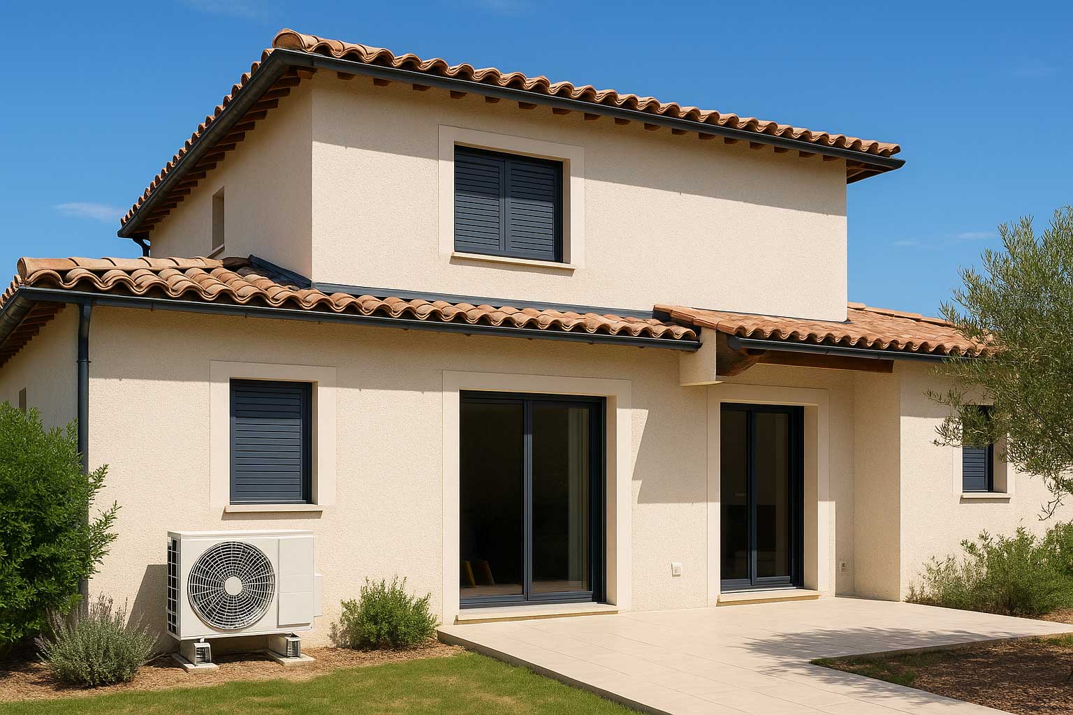 Unité extérieure de climatisation sur une maison moderne à Montauban