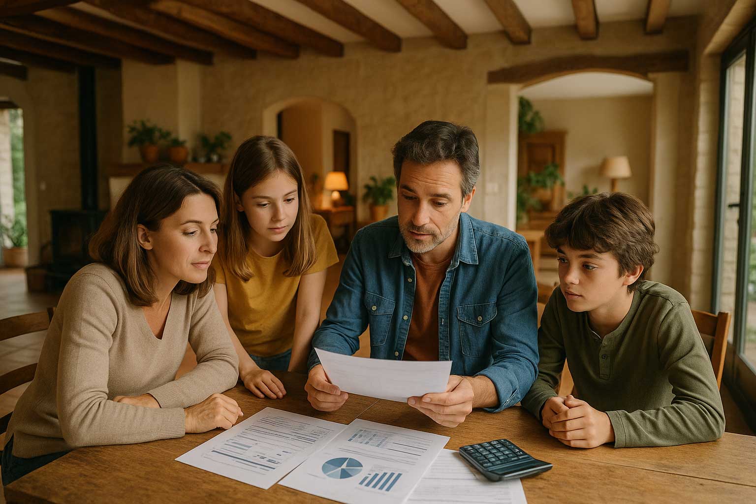 Famille consultant des aides financières pour une pompe à chaleur