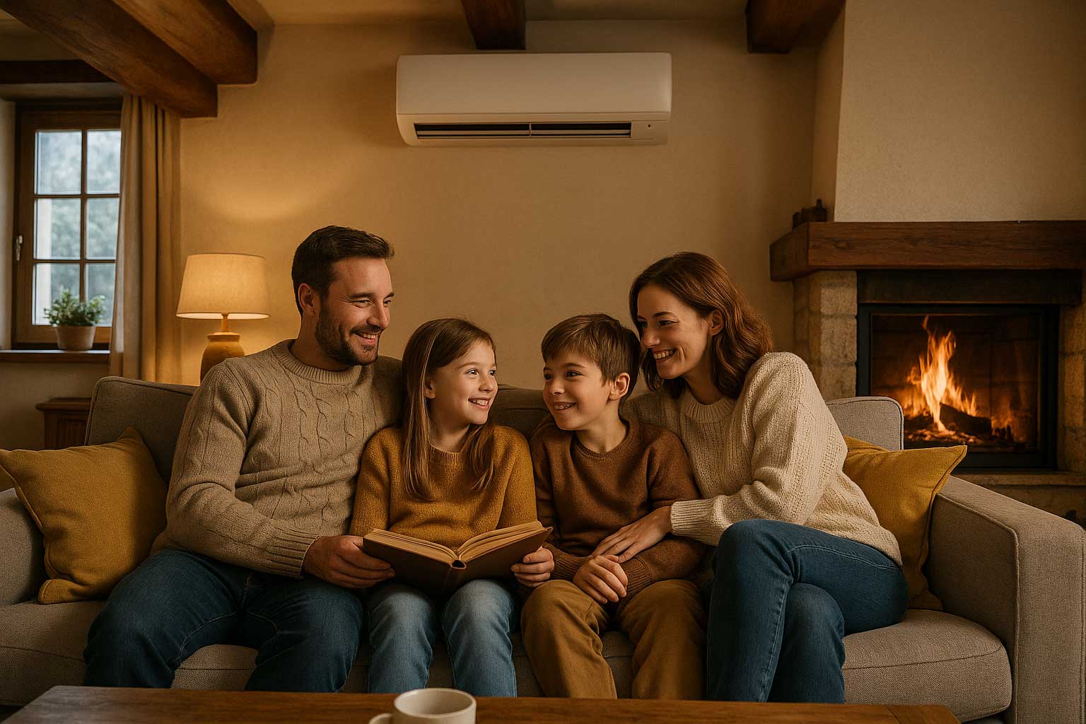 Famille profitant du confort d’une pompe à chaleur à Annecy