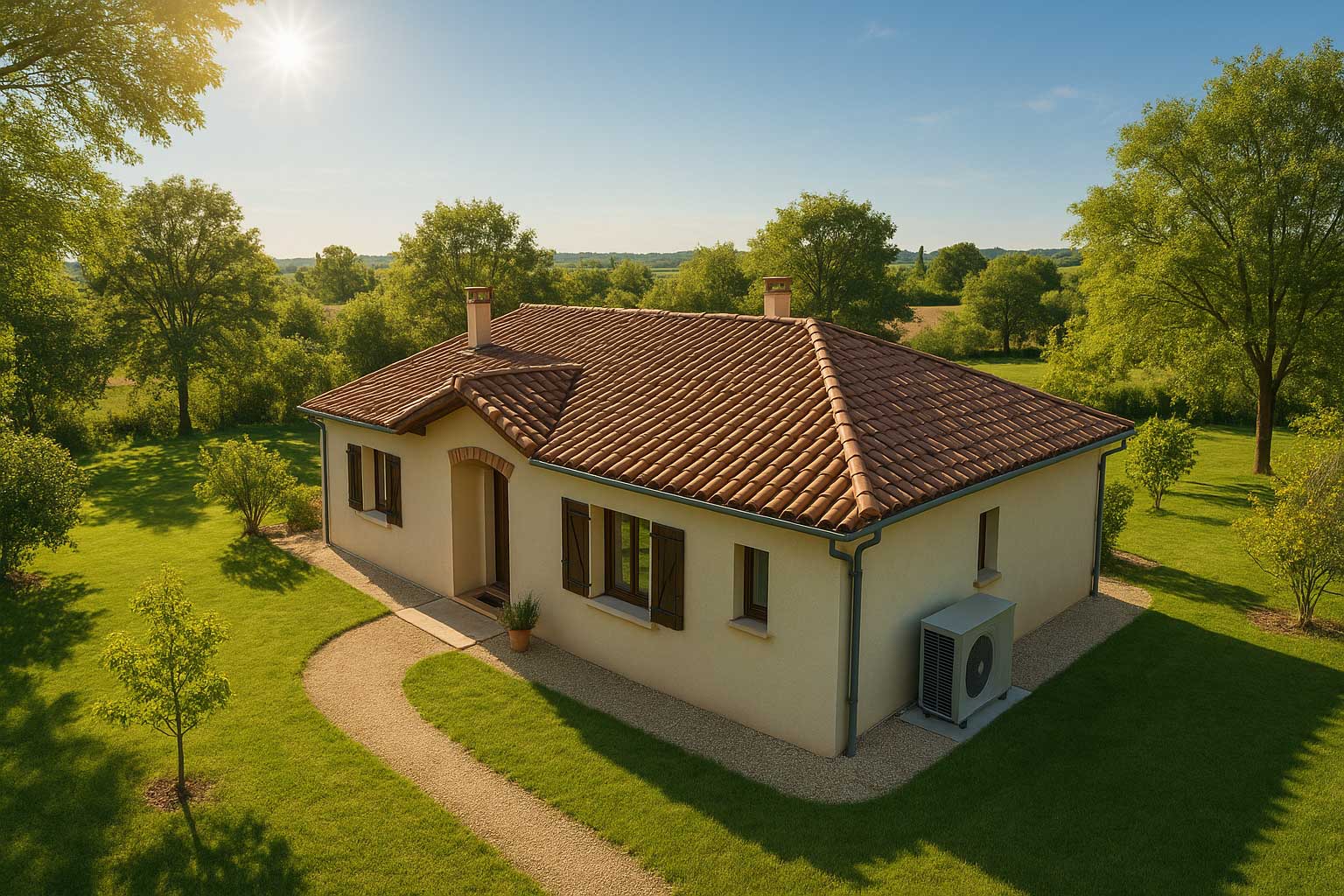 Maison équipée d’une pompe à chaleur air/eau dans le Sud-Ouest