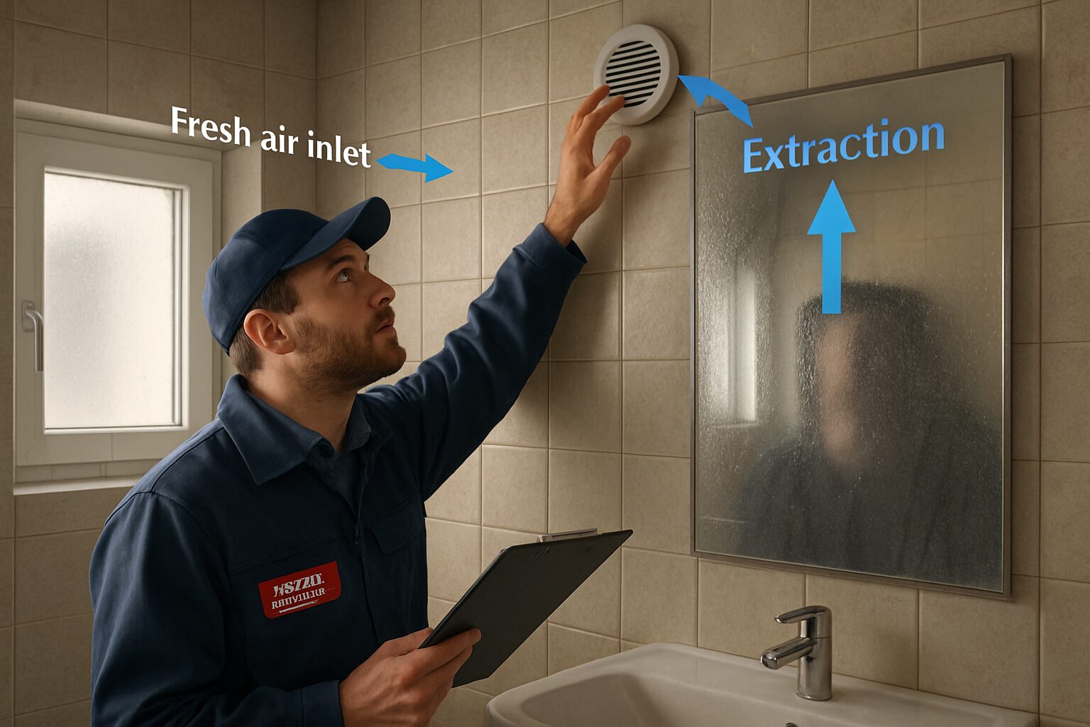 Inspection d’une bouche d’extraction VMC simple flux dans une salle de bain en hiver à Montauban