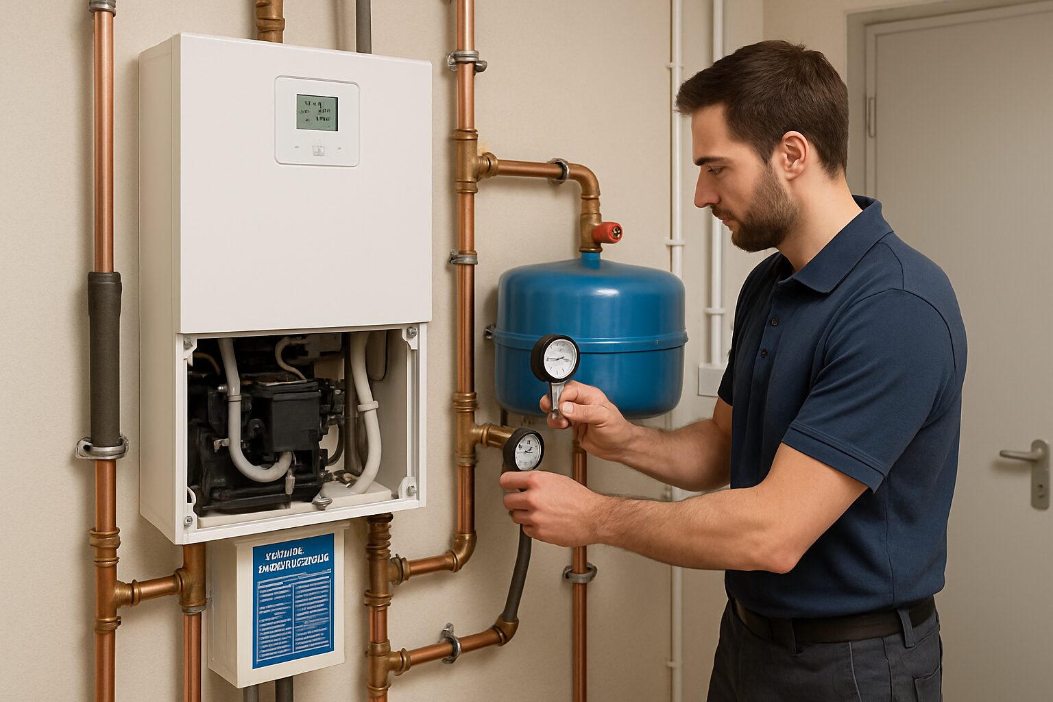 Vérification du vase d’expansion sur une PAC air/eau en bureaux