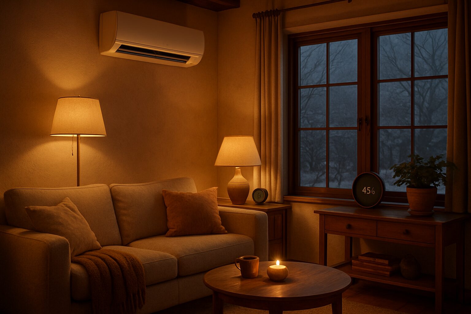 Salon en Tarn-et-Garonne avec PAC air/air et hygrométrie maîtrisée en hiver