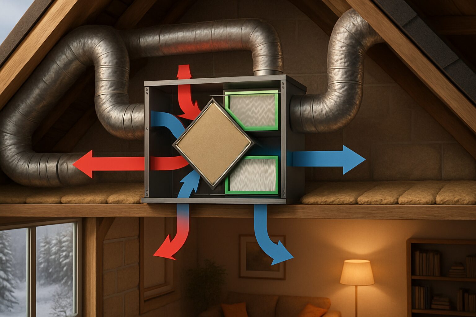 Schéma VMC double flux avec échangeur haut rendement et gaines isolées en Tarn-et-Garonne