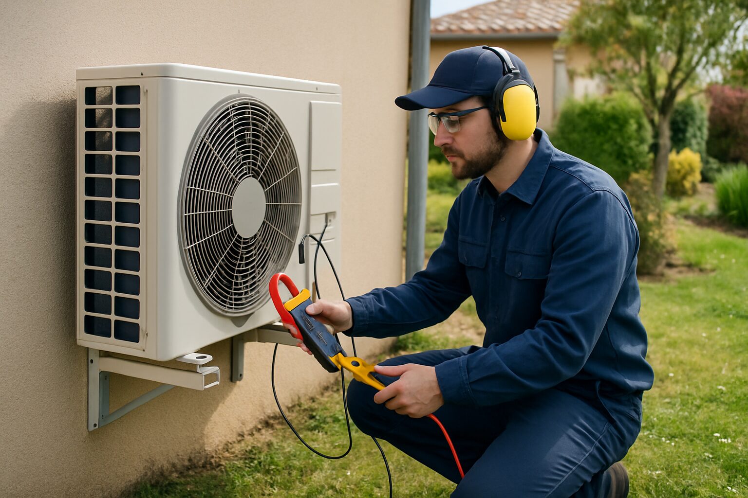 Technicien testant une PAC air/air en Tarn-et-Garonne
