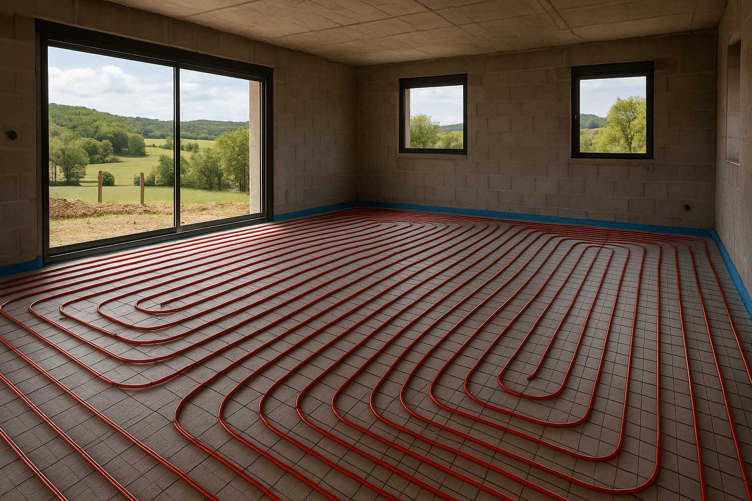 Pose d’un plancher chauffant basse température dans le Lot.