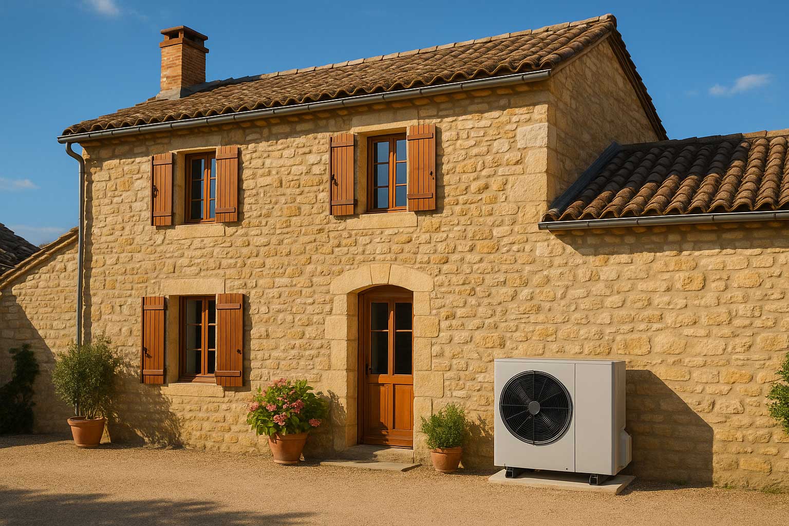 Pompe à chaleur installée sur une maison du Lot.