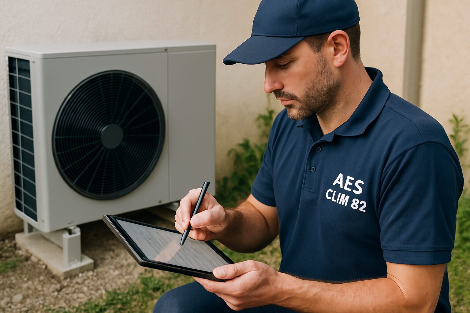 Technicien AES Clim 82 à Moissac saisissant un dossier de primes CEE