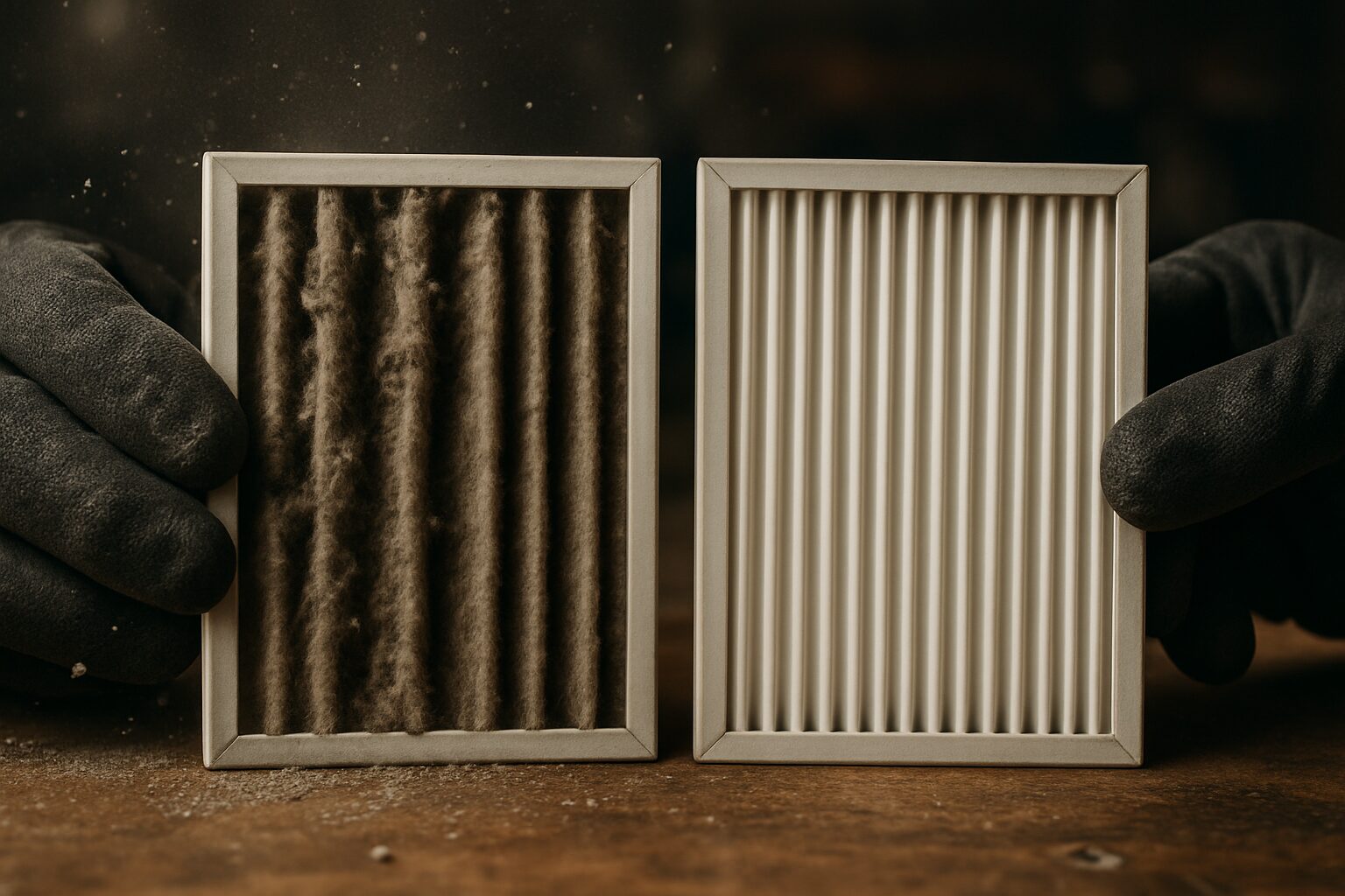 Comparatif filtre VMC encrassé et filtre propre avant remplacement