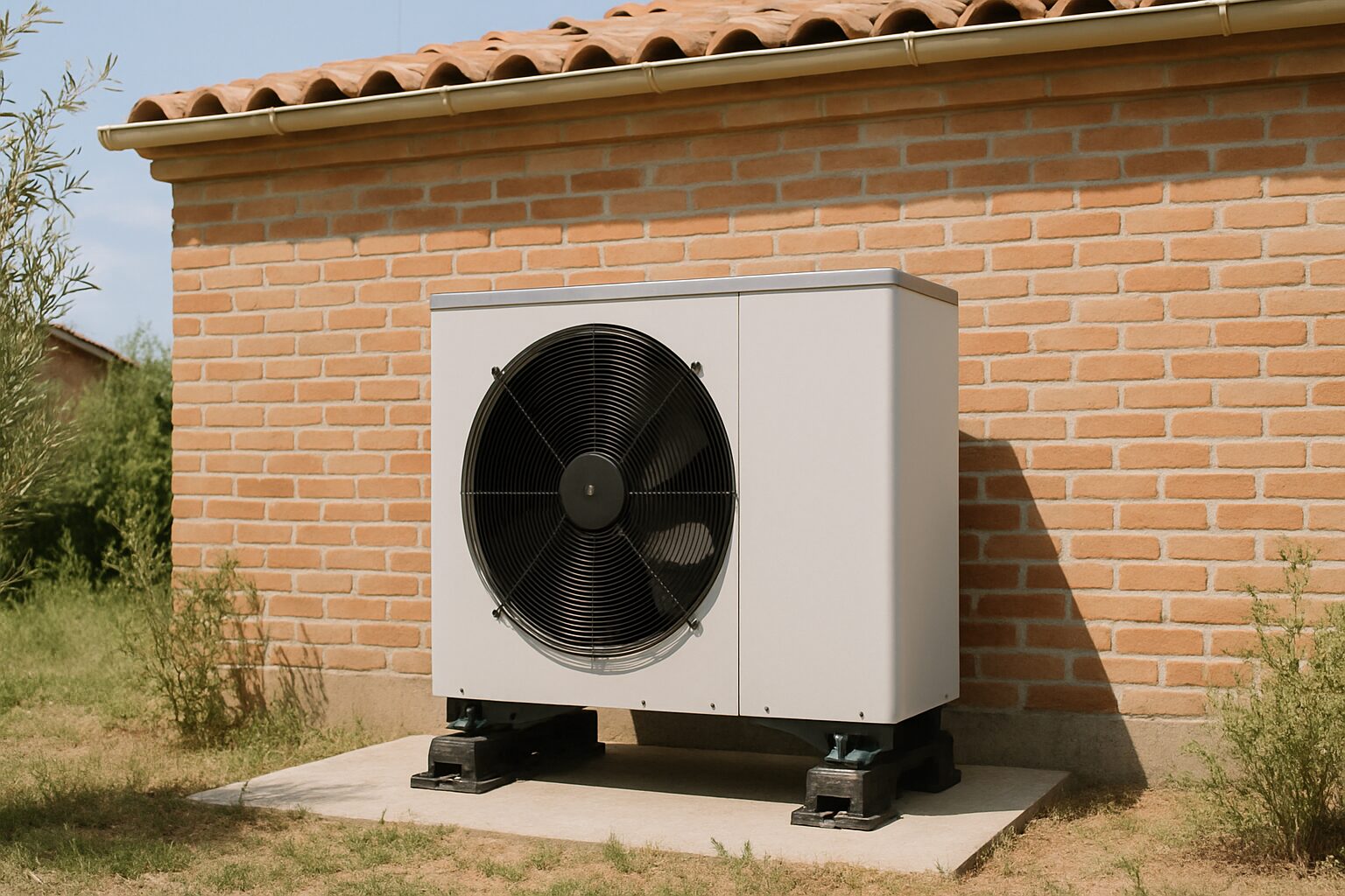 Unité extérieure de PAC air/eau installée à Montauban