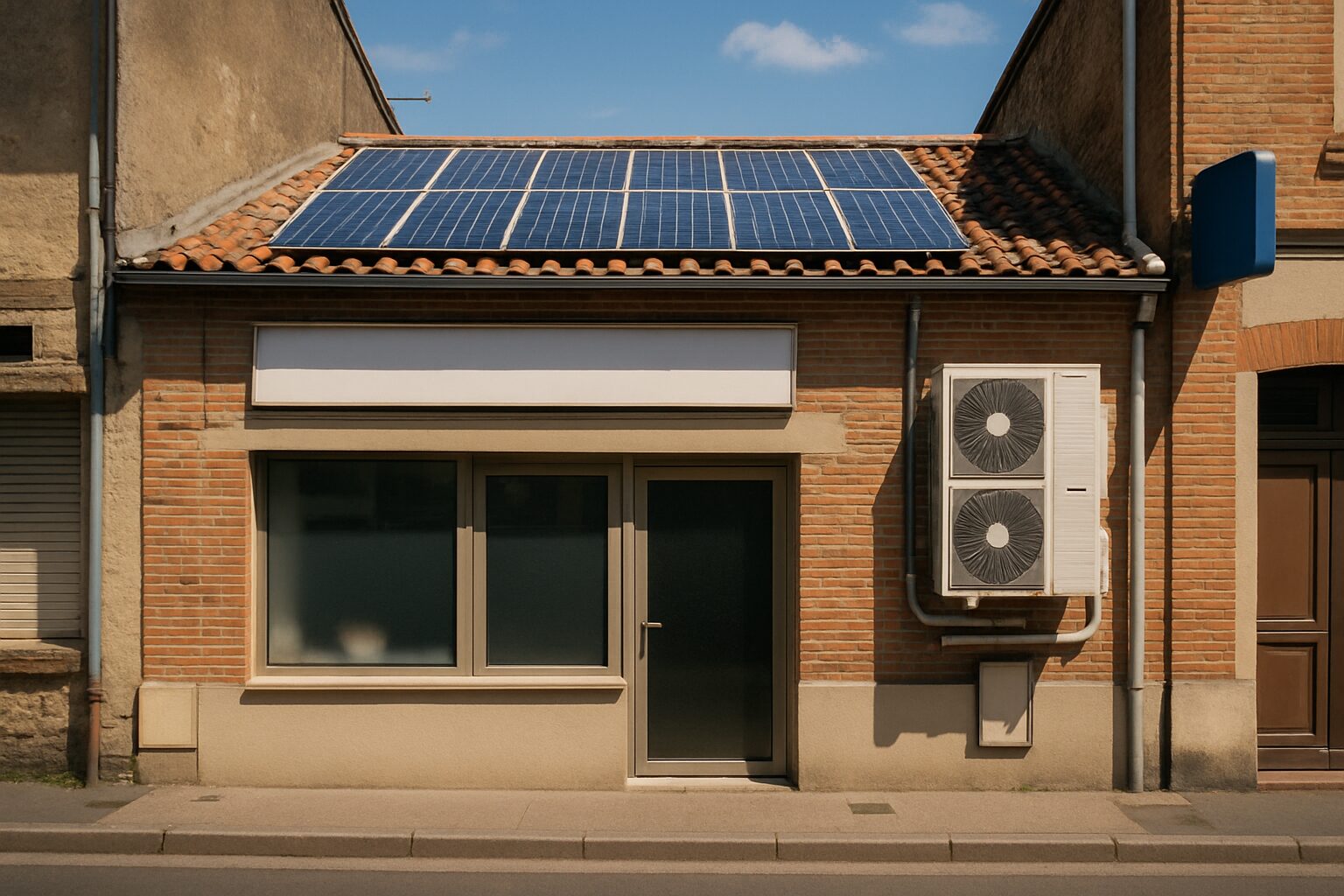 Commerce à Castelsarrasin équipé de panneaux solaires et de climatisation pro