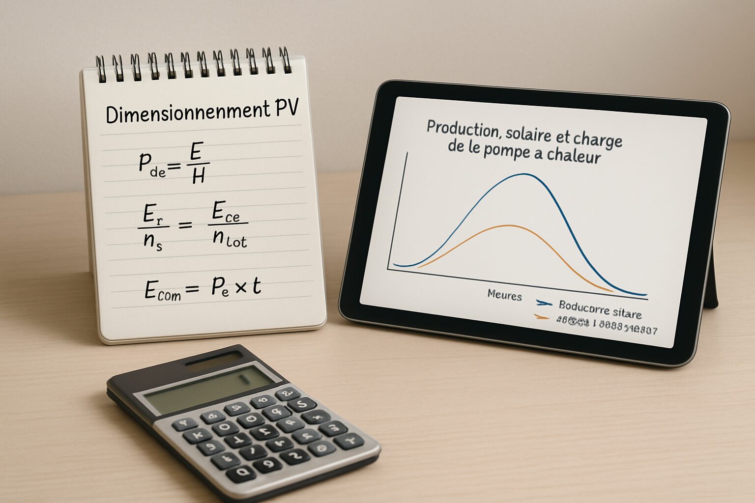 Courbes de production PV et besoins PAC pour le dimensionnement
