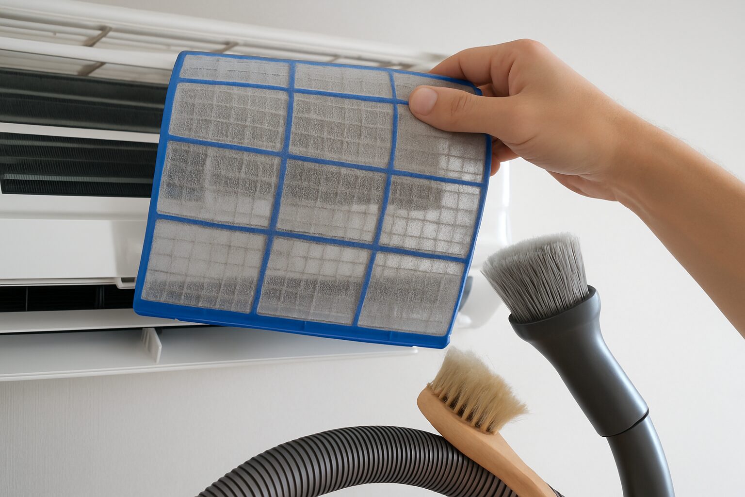 Nettoyage des filtres d’une clim réversible pour de meilleures performances.
