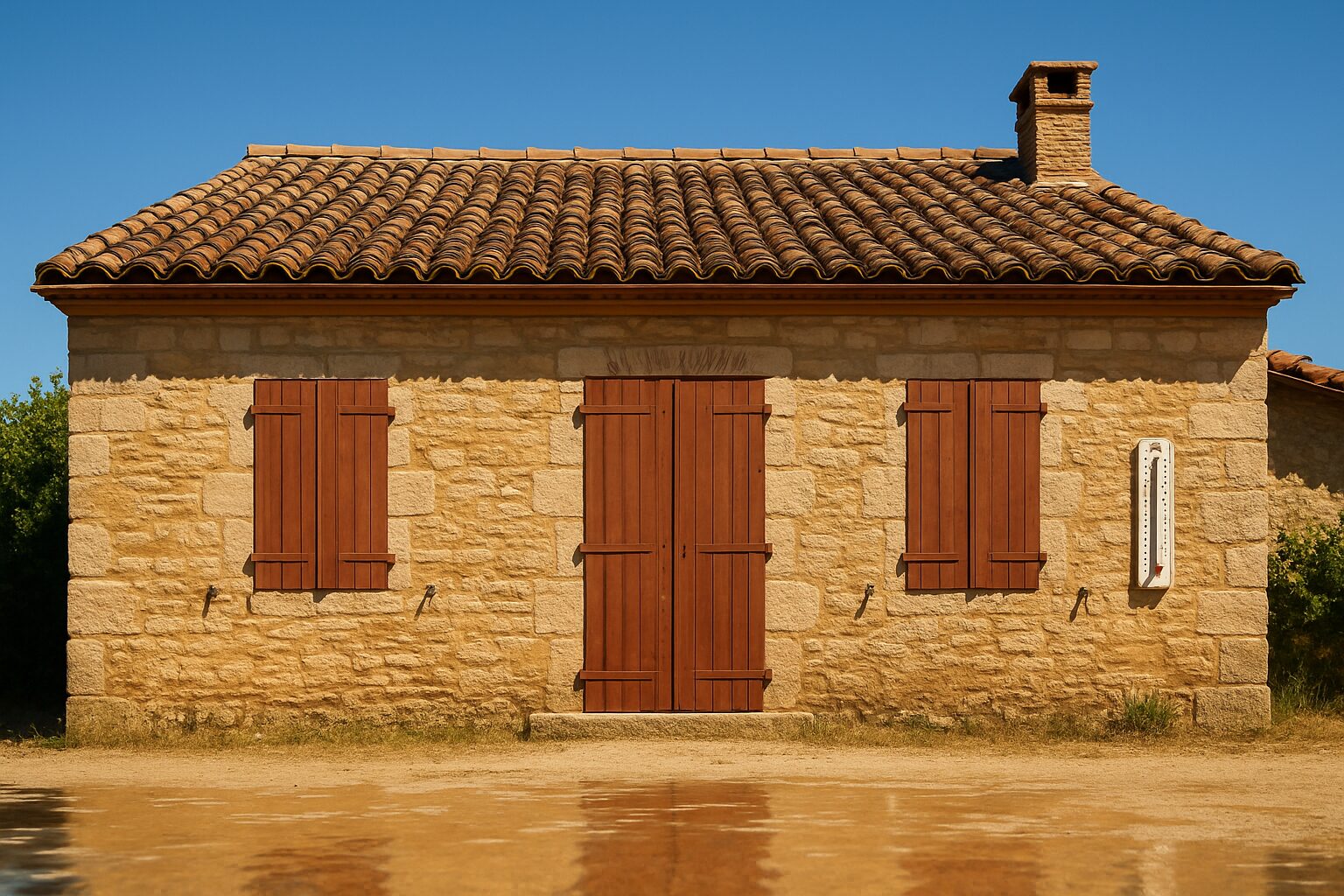 Maison de Castelsarrasin avec volets fermés en plein pic de chaleur.