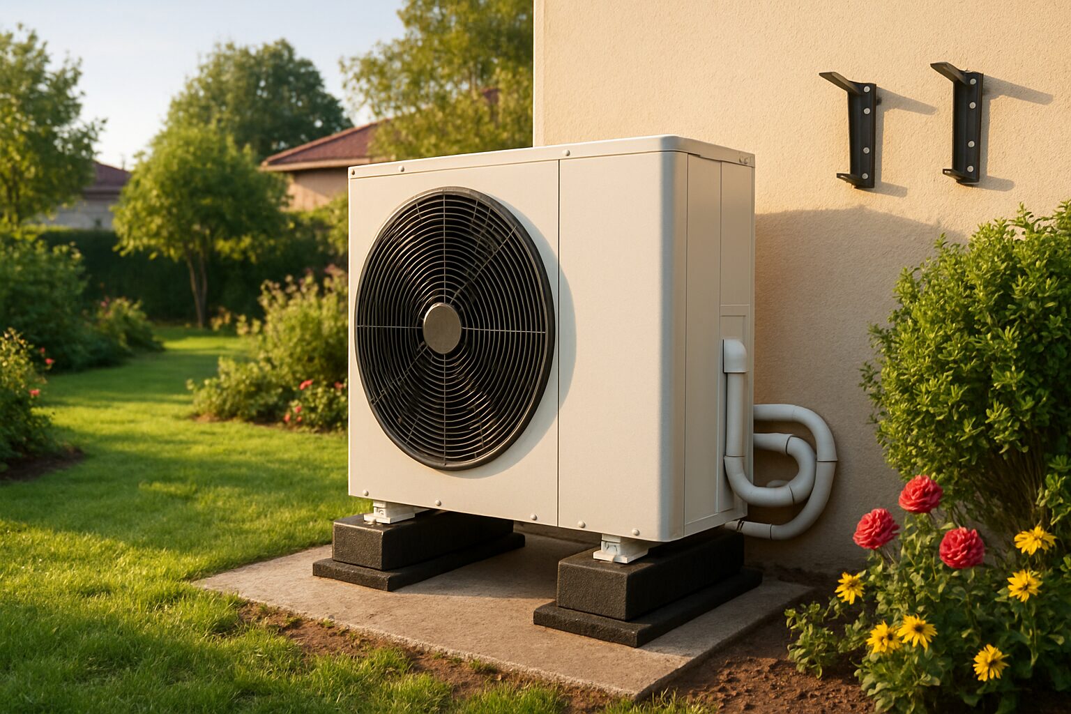 PAC air/eau sur dalles avec matelas antivibratiles à Caussade