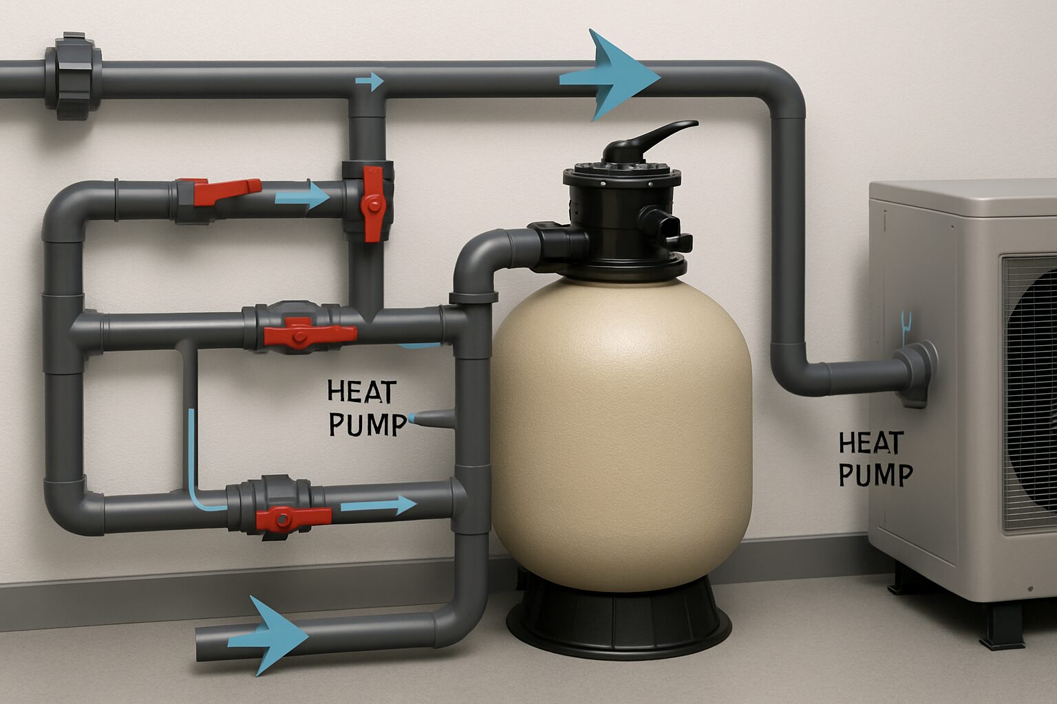 Schéma d’un bypass hydraulique correctement installé pour PAC piscine.