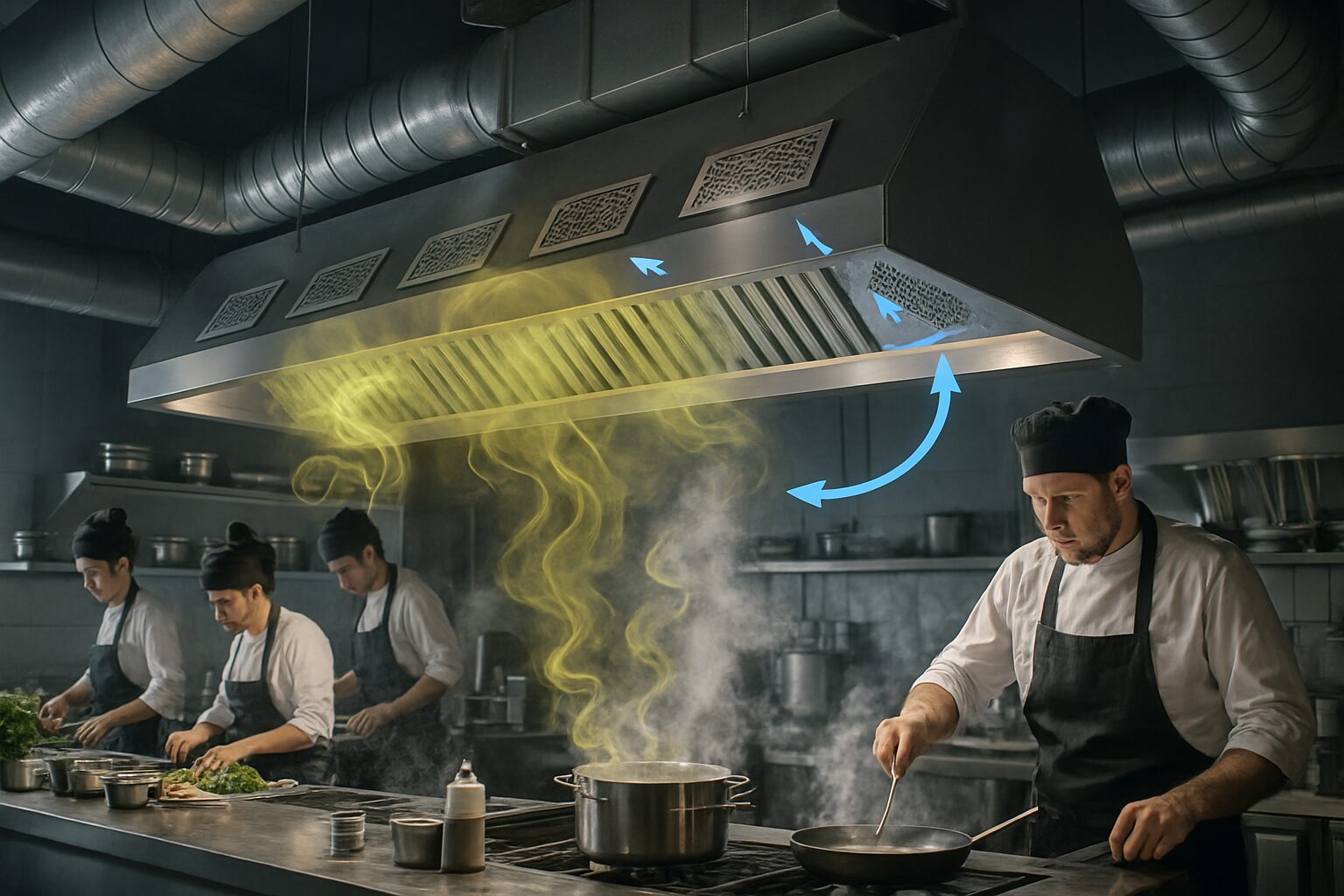 VMC de cuisine professionnelle avec hotte et extraction performante pour gérer les odeurs
