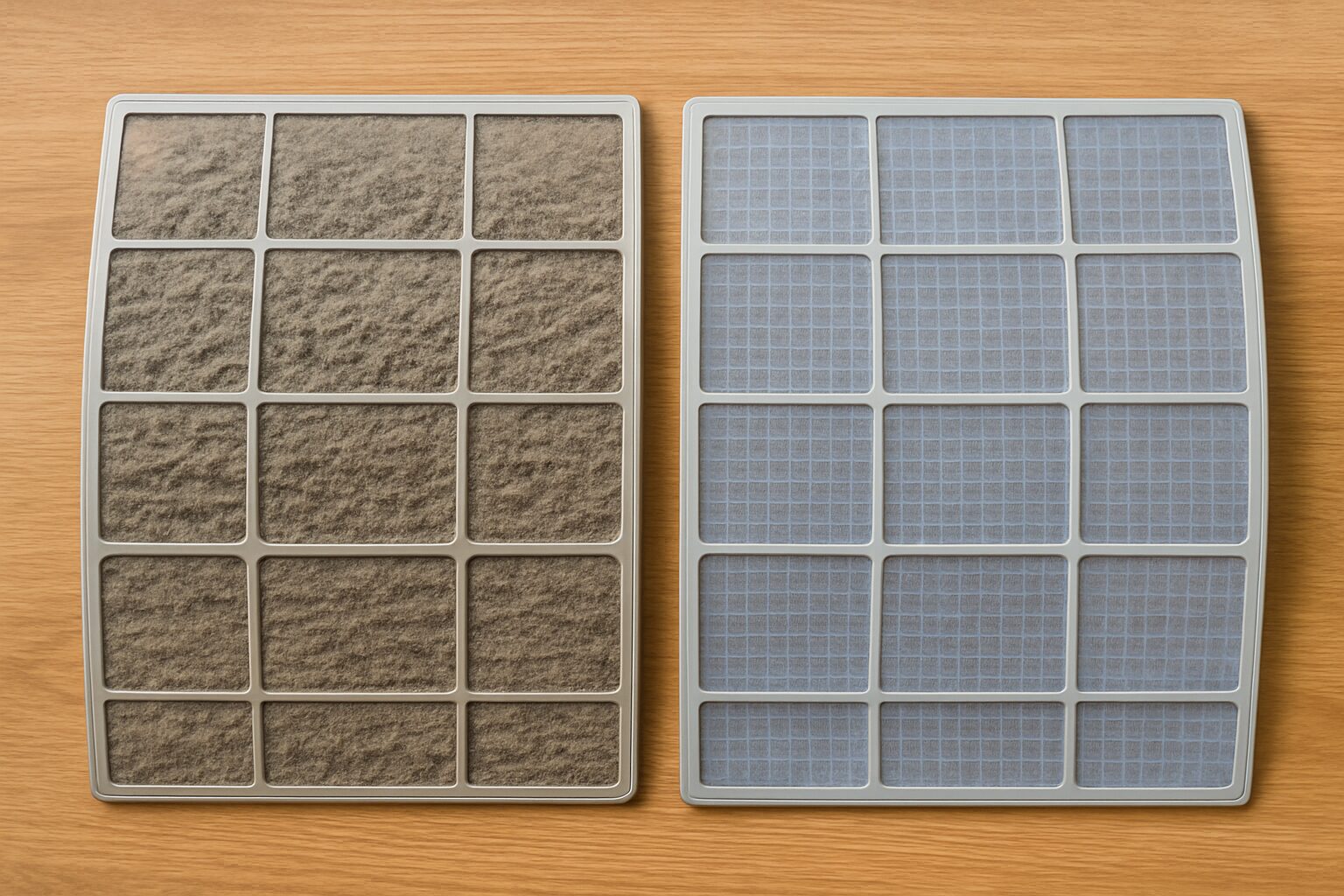 Comparatif filtre de climatisation encrassé vs propre.