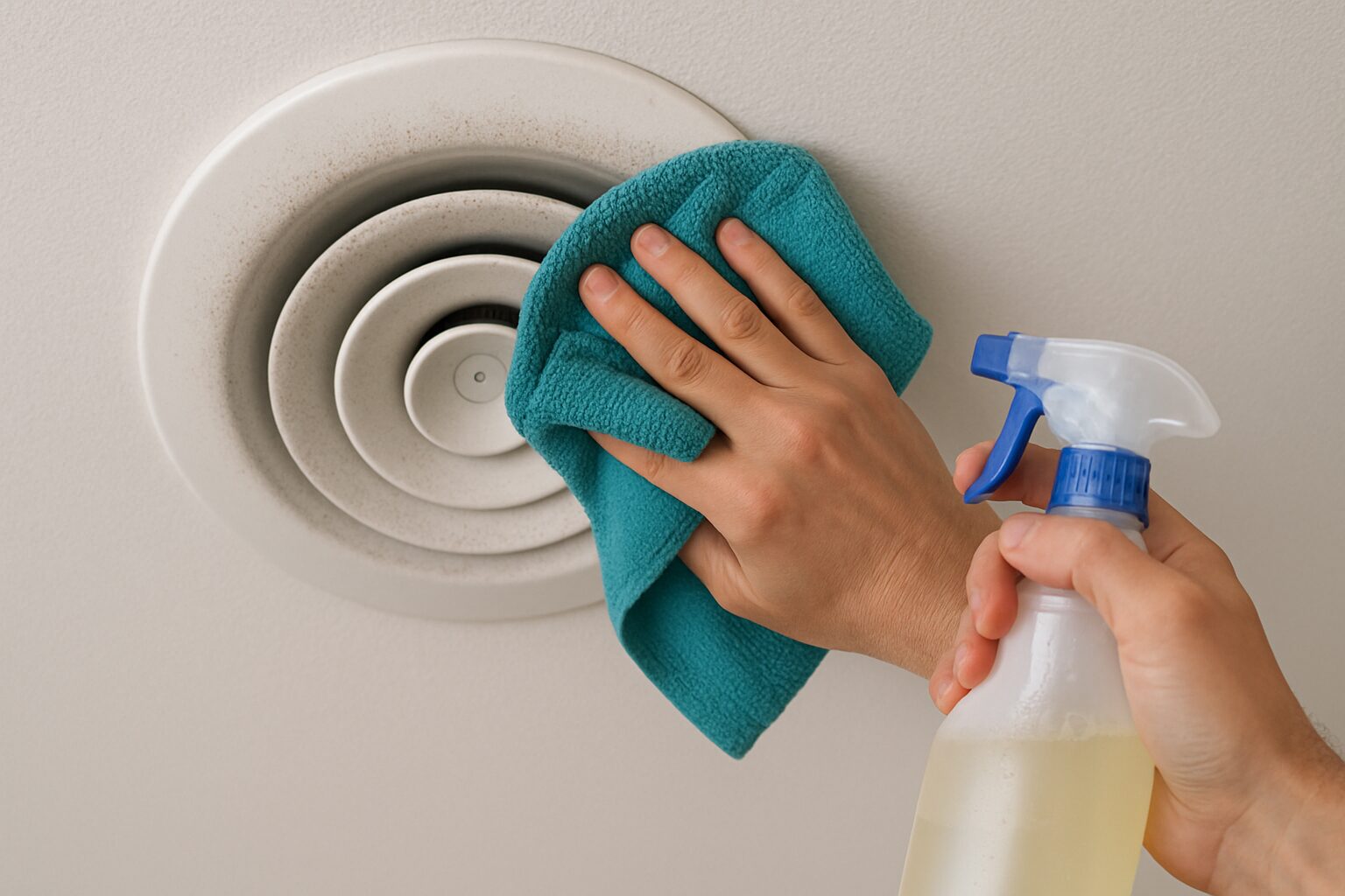 Nettoyage d’une bouche de soufflage au chiffon microfibre et détergent doux