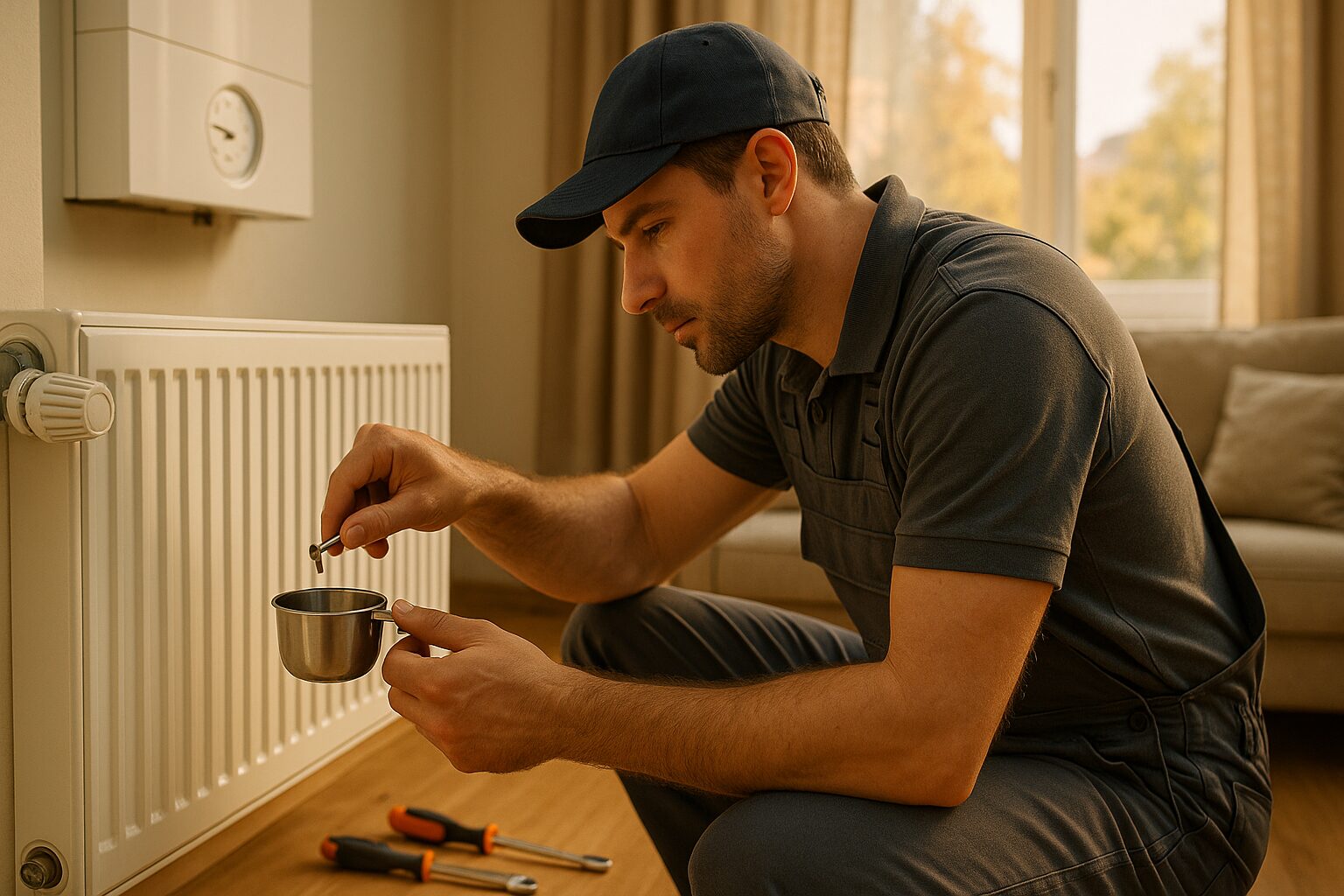 Purge d’un radiateur avant l’hiver par un technicien en Tarn-et-Garonne