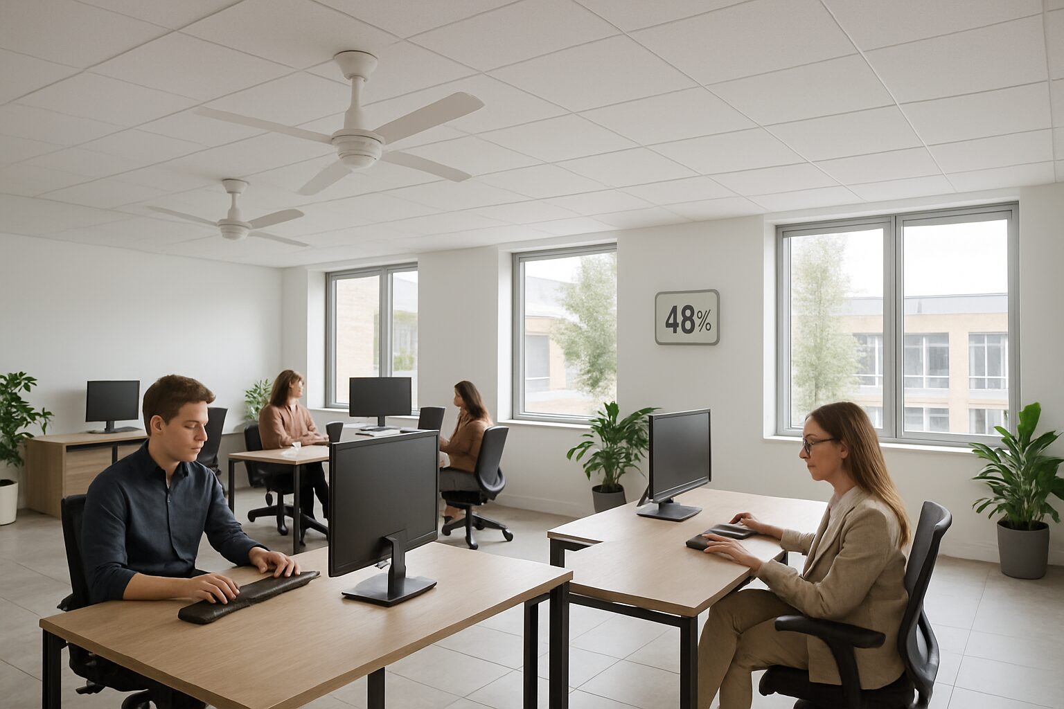 Rafraîchissement doux par plancher dans des bureaux à Castelsarrasin avec contrôle d’humidité.