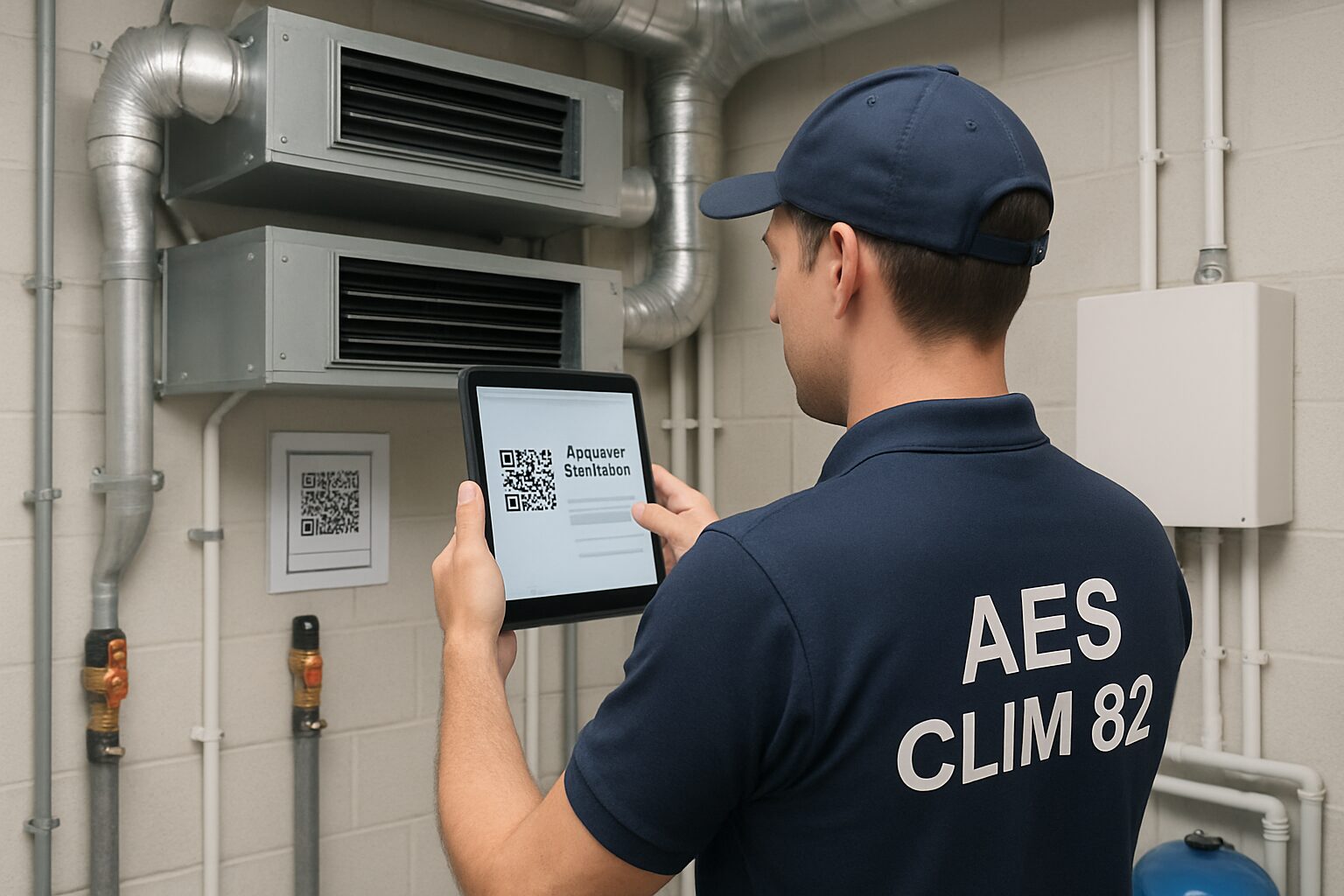 Registre digital F‑Gaz scanné sur tablette en copropriété