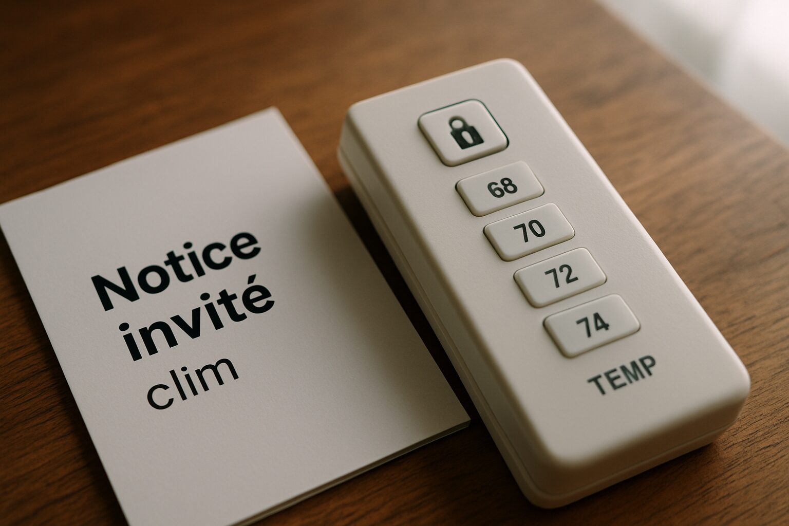 Télécommande avec verrouillage et notice invité climatisation