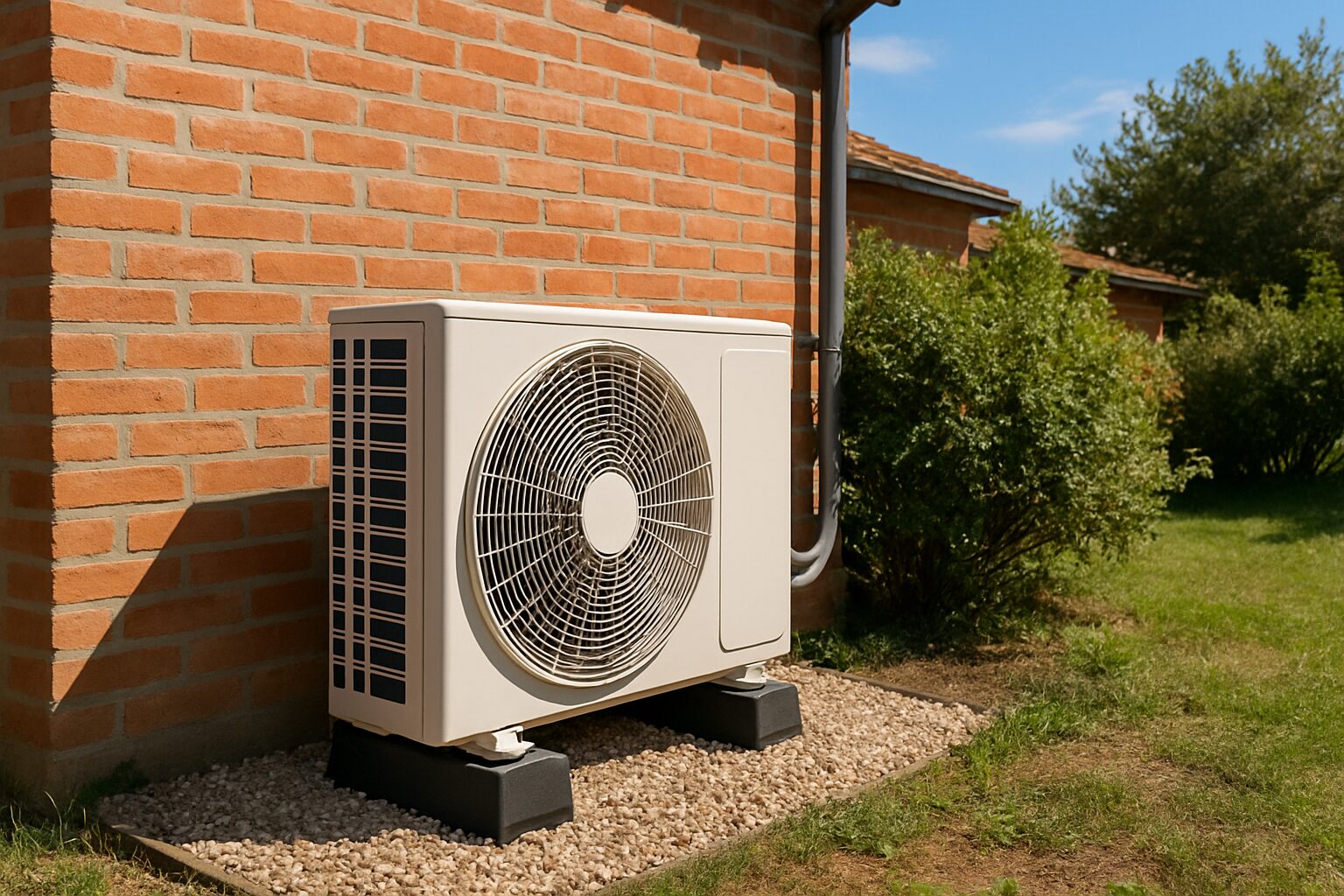 Unité extérieure sur plots antivibratiles à Montauban, dégagée et bien ventilée