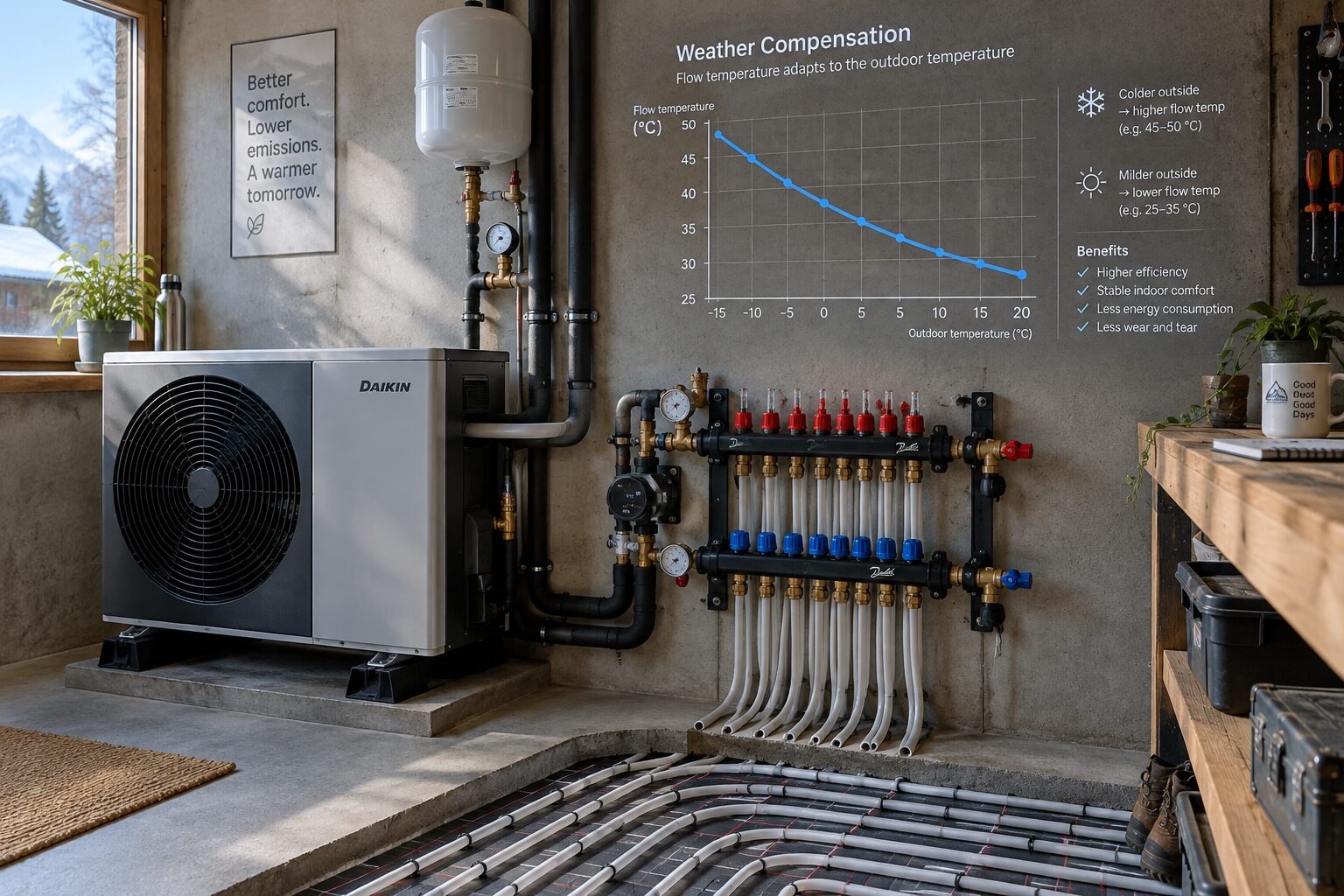 Régulation météo (loi d’eau) sur PAC air/eau avec courbe de chauffe